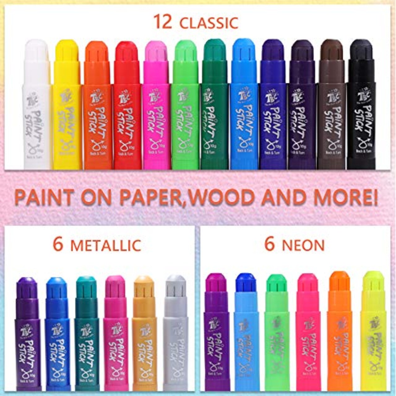 24 Classic Colors, Washable Paint, Non-toxic, Tempera Paint Sticks for Kids and Students